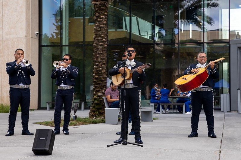 A Mariachi band, Mariachi Nuevo Guadalajara, performs outside the student center at Hispanic Heritage Day on October 23, 2021.