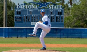 Pitcher on mound during DSC baseball game